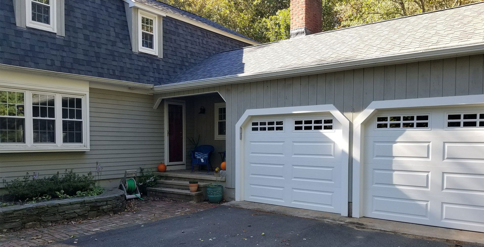 White long panel traditional garage doors