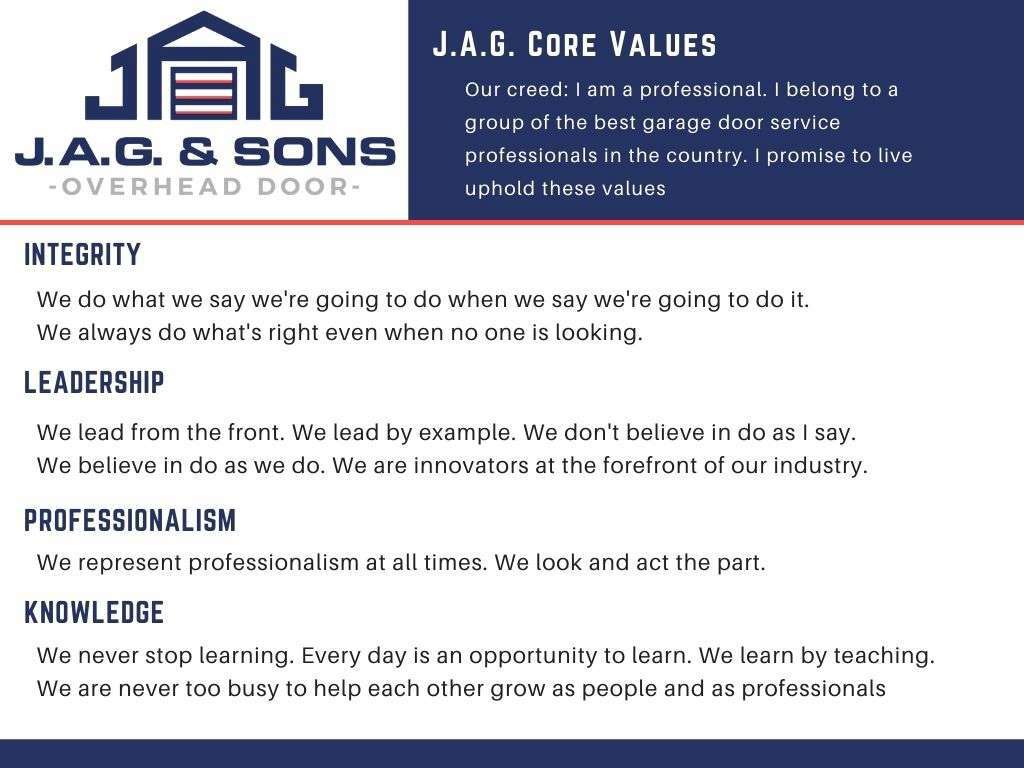 About our J.A.G. & Sons Overhead Door core values